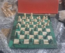 Malachite & Stone Inlay Chess Board & Pieces