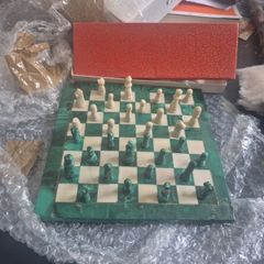 Malachite & Stone Inlay Chess Board & Pieces
