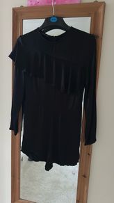 Dilvin Black Ruffle Detail Long Sleeve Playsuit / Romper - Size XS