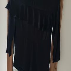 Dilvin Black Ruffle Detail Long Sleeve Playsuit / Romper - Size XS