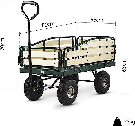 Handcart, Hand Cart, Folding Side Panels, Weather-Resistant, 300 kg Load Capacity, Transport Heavy Loads, Sturdy Frame, Large Cargo Space, Dark Green