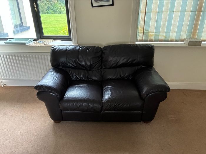 Sofa- 3 seater, 2 seater & 1 seater brown leather sofas