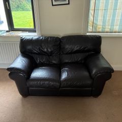 Sofa- 3 seater, 2 seater & 1 seater brown leather sofas