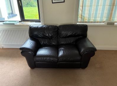 Sofa- 3 seater, 2 seater & 1 seater brown leather sofas