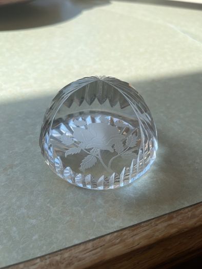 Vintage Stuart Crystal Dime Paperweight & Cavan Crystal Fan shaped clock