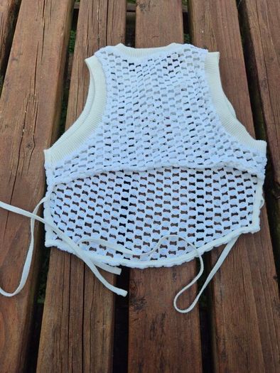 Bershka White Crochet Tie Top, Size UK8