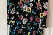 M&amp;S Collection Womens Black Floral Viscose Midi Tea Dress-  Size 12