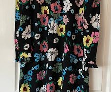 M&S Collection Womens Black Floral Viscose Midi Tea Dress-  Size 12