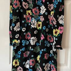 M&S Collection Womens Black Floral Viscose Midi Tea Dress-  Size 12