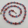 Antique Venetian Style Blue Skunk Eyes & Red Venetian WhiteHeart Glass Beads Necklace Image 10