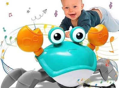 Sensing Crawling Crab.Tummy Time Baby Toys.Interactive Walking Dancing Toy with Music Sounds and Lights Infant Fun Gift