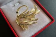 Elegant Gold Tone Swan Brooch with Champagne Color Cat Eye Stones and Crystal Pave Wings Vintage Style Bird Pin