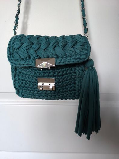 Handmade Crochet Crossbody Bag ,Bottle Green ,Emerald