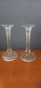 Pair Of Vintage Pressed Glass Candle Holders