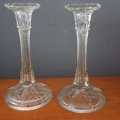 Pair Of Vintage Pressed Glass Candle Holders
