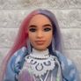 Barbie Extra #2 Curvy Asian Articulated doll Pink Purple Long Hair Used Please see photos Image 2