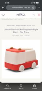 Liewood Winston Rechargeable Night Light Fire Truck
