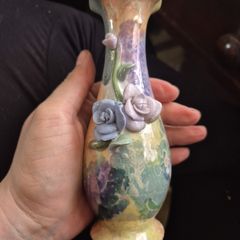 Mid Century Multicolour Jarron Tradicionales Iridescent Applied Flowers Bud Vase