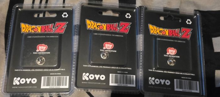Dragon Ball Z Koyo Official Sealed Pin Badge Set Goku, Vegeta & Trunks