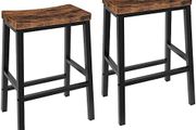 Bar Stools Set of 2, Tall Industrial Kitchen Breakfast Stools with Footrests, Bar Chairs with Saddle Seat for Kitchen, Counter, Easy Assembly, Rustic Brown and Black