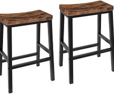 Bar Stools Set of 2, Tall Industrial Kitchen Breakfast Stools with Footrests, Bar Chairs with Saddle Seat for Kitchen, Counter, Easy Assembly, Rustic Brown and Black