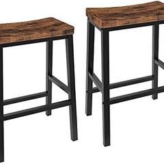 Bar Stools Set of 2, Tall Industrial Kitchen Breakfast Stools with Footrests, Bar Chairs with Saddle Seat for Kitchen, Counter, Easy Assembly, Rustic Brown and Black