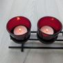 Six Red votive candle holder glass and black wrought iron Image 4
