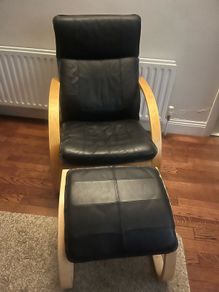 Black leather Chair and footstool