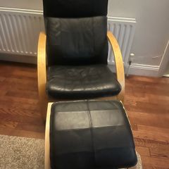 Black leather Chair and footstool