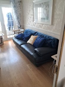 Sofa,3 seat black pure Italian leather almost 8 foot wide