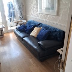 Sofa,3 seat black pure Italian leather almost 8 foot wide
