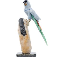 Handcrafted Macaw Quartz Sculpture, Vibrant Gemstone Art Piece, Exotic Home Decor, Unique Nature-Inspired Gift