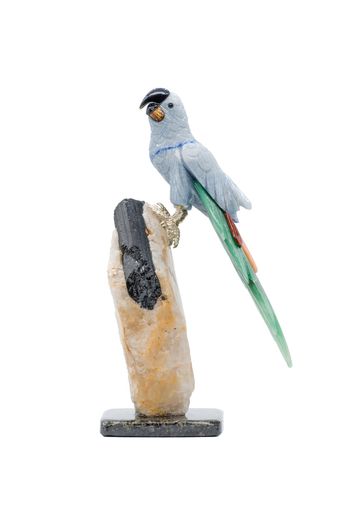Handcrafted Macaw Quartz Sculpture, Vibrant Gemstone Art Piece, Exotic Home Decor, Unique Nature-Inspired Gift