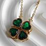 Shamrock Gold Steel Clover Necklace Saint Patrick's Day Emerald Green Heart Pendant jewellery Image 10