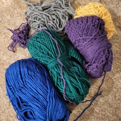 Leftovers of acrylic wool yarn, knitting, crochet