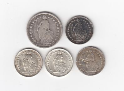 Switzerland, 5 x 83.5% Silver Coins, (No: 409)