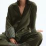 Fab H&M Green Print Satin Pyjama Style Oversized Shirt and Wide Leg Trousers Image 3