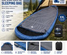 XXL  Camping Sleeping Bag  Extreme Wide Ellipse Sleeping Bag 230x110cm Blue Grey
