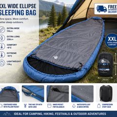 XXL  Camping Sleeping Bag  Extreme Wide Ellipse Sleeping Bag 230x110cm Blue Grey