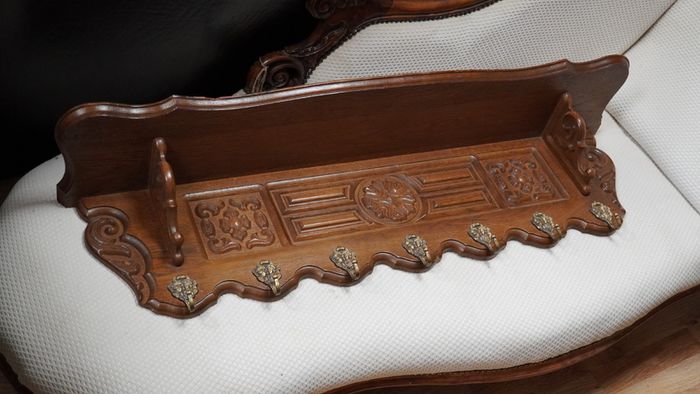French Carved Oak Wall Coat Rack