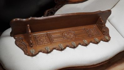 French Carved Oak Wall Coat Rack