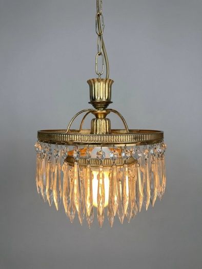 Vintage 1960s French Brass & Crystal Waterfall Chandelier