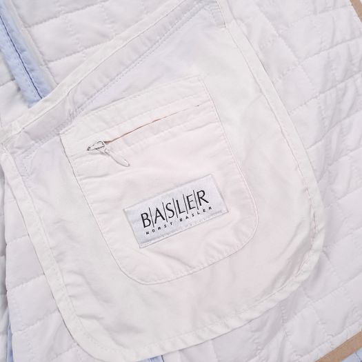 Basler Light Powder Blue Quilted Lightweight Jacket Tan Leatherette Trim 18UK/46EU