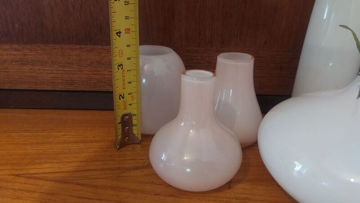 Lovely Set of Three Small Vintage Hand-Blown Glass Bud Vases in Pale Pink from Circa 1990