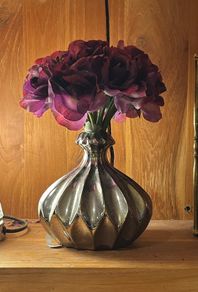 Artificial Flowers with Silver Vase