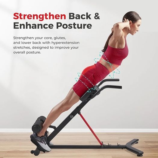 Foldable Hyperextension Roman Chair w/Back Extension, Home Gym Sit Up Bench for Glute & Ab Workouts, Optional Adjustment Incline & Multi-Function Heavy-Duty Exercise Equipment