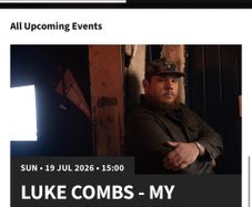 2x Luke Combs Tickets Sunday 19th