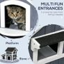 Wooden Cat House 2-Floor Outdoor Kitten Shelter with Window Grey Image 3