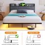 King Bed Frame with LED Lights & USB Charging Station,150x200 cm Metal Platform Kingsize Bed Frame with 5ft Upholstered Headboard Storage,Heavy Duty Metal Slats, Dark Grey Image 5