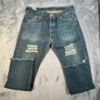Levis 501 Original Button Fly Jeans W34 L26 - Distressed Ripped Cropped Blue Image 2